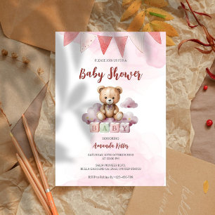 Baby Bear Cute Watercolor Baby Shower Invitation