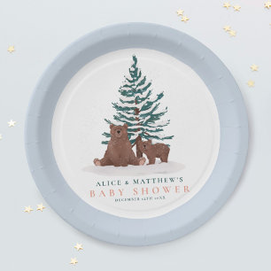  Baby Bear Evergreen Winter Baby Shower Paper Plate