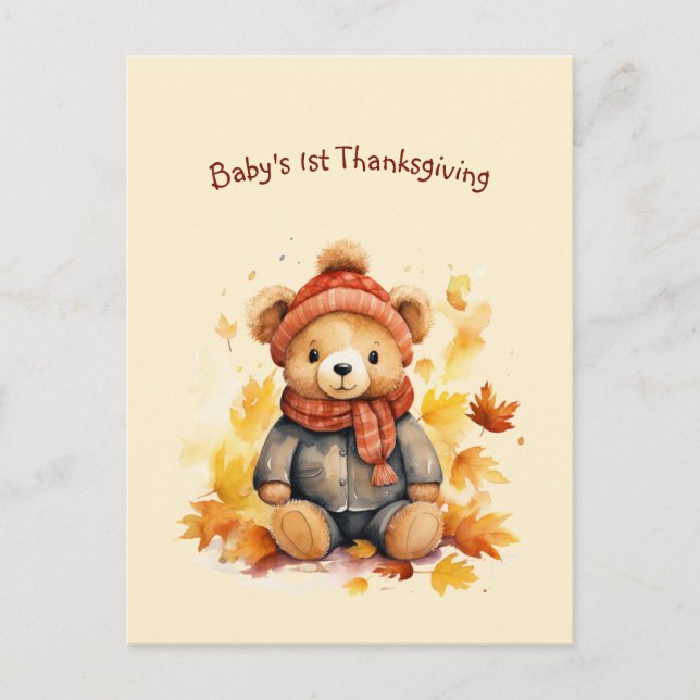Baby Bear First Thanksgiving Greeting Postcard (Front)