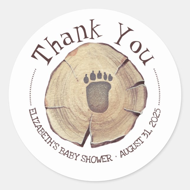 Baby Bear Foot Print Baby Shower Thank You Classic Round Sticker (Front)