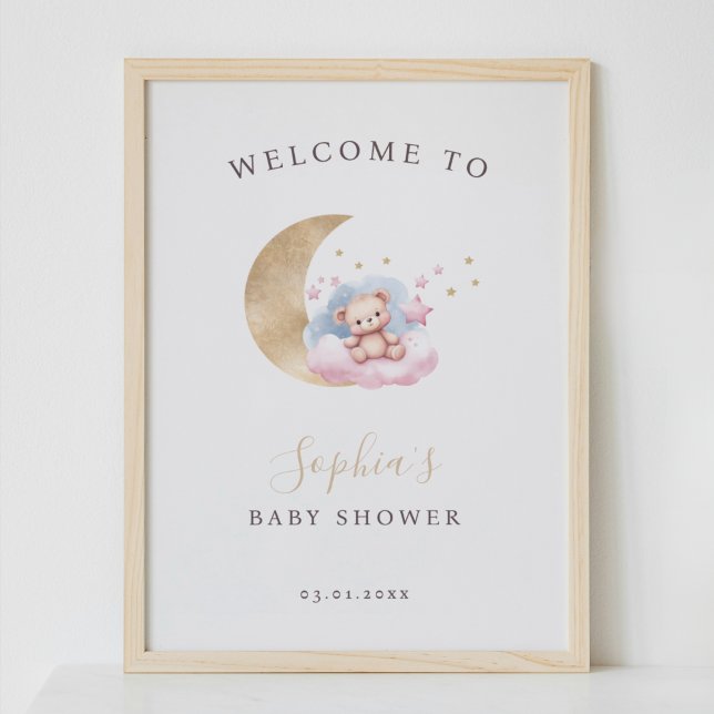 Baby Bear Gold Pink Stars Welcome Sign (Creator Uploaded)