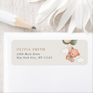 Baby Bear, Green Balloons, First Birthday Return Address Label