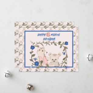 Baby Bear Half Year Birthday Card  Girl 