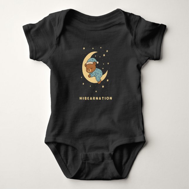 Baby Bear Hibernating on Moon Baby Bodysuit (Front)