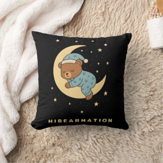 Baby Bear Hibernating on Moon Cushion