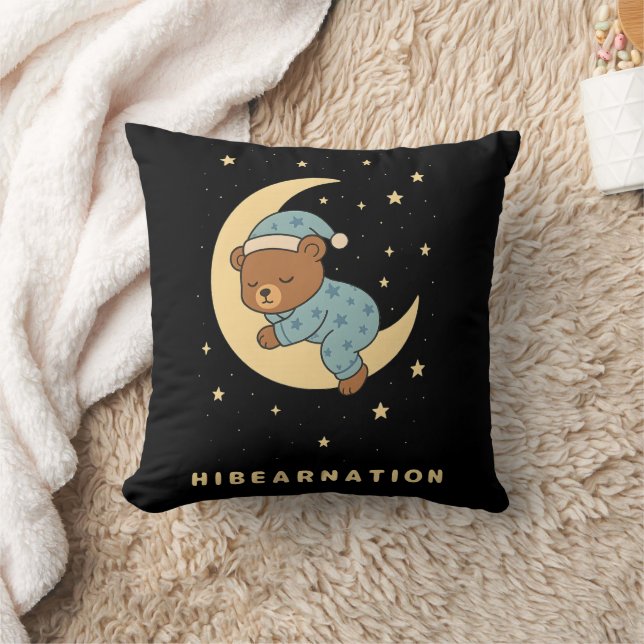 Baby Bear Hibernating on Moon Cushion (Blanket)