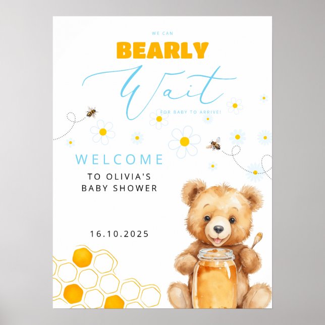 Baby Bear & Honey Girl, Boy Baby Shower Welcome Poster (Front)