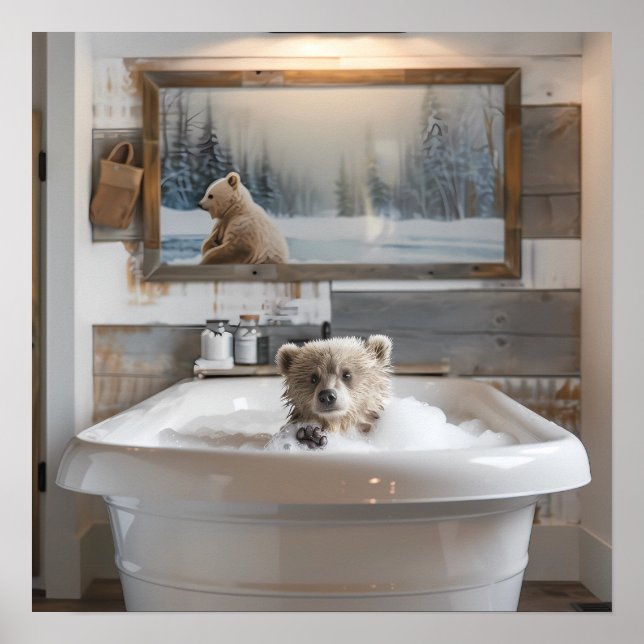 Baby Bear in the Bathtub Bathroom art Poster (Front)
