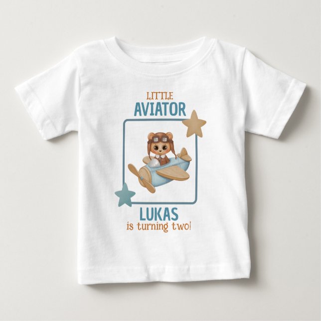 Baby Bear Little Aviator Boy Birthday White Baby T-Shirt (Front)