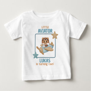 Baby Bear Little Aviator Boy Birthday White T-Shirt