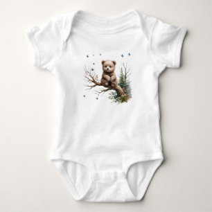 Baby Bear on a log Baby Bodysuit