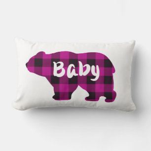 Baby Bear Pink and  Black Country plaid Lumbar Cushion