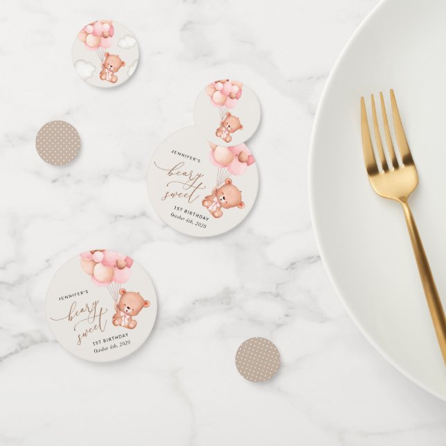 Baby Bear, Pink Balloons, First Birthday Confetti (Group)