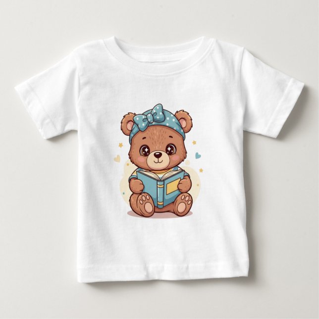 Baby Bear Reading a Book Baby T-Shirt (Front)