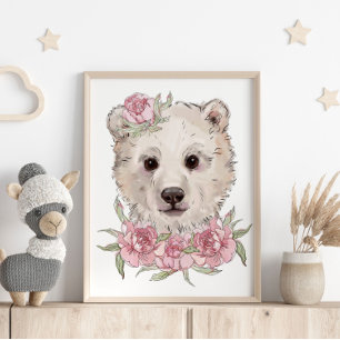 Baby Bear Rose Animal Poster Wall Print