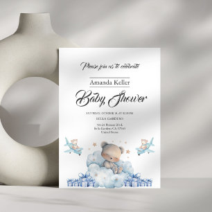 Baby Bear Sleep Cloud Blue Baby Shower Invitation