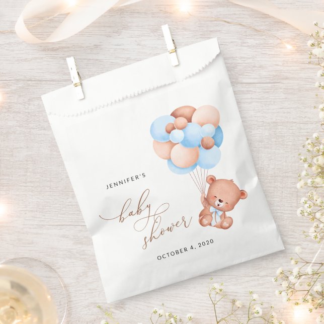 Baby Bear, Teddy Bear, Blue Balloons, Baby Shower Favour Bag (Clipped)
