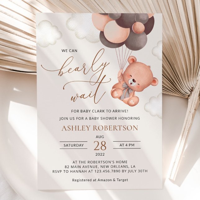 Baby Bear, Teddy Bear, Brown Balloons, Baby Shower Invitation (Creator Uploaded)