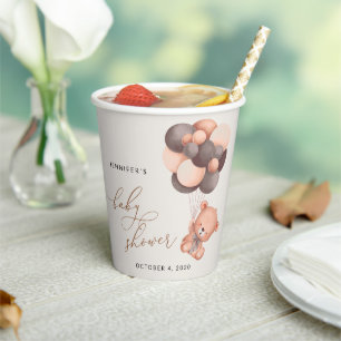 Baby Bear, Teddy Bear, Brown Balloons, Baby Shower Paper Cups