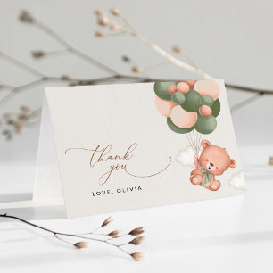 Baby Bear, Teddy Bear, Green Balloons, Baby Shower Thank You Card