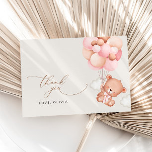 Baby Bear, Teddy Bear, Pink Balloons, Baby Shower Thank You Card