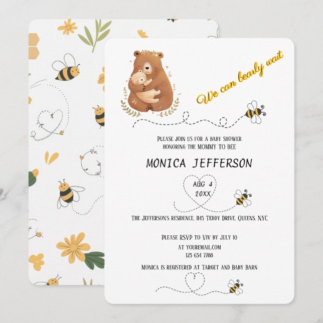 Baby Bear We Can Bearly Wait Personalised Invitation (Front/Back)