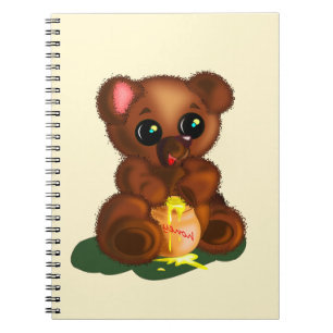 Baby Bear with Honey Notebook - Your Colour - Text