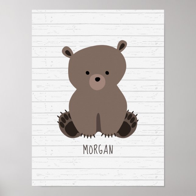 Baby Bear Wood Personalized Nursery Artwork Poster (Front)