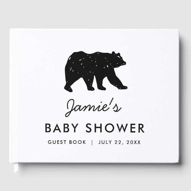 Baby Bear Woodland Modern Baby Shower Guest Book (Front)