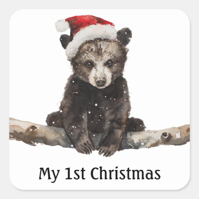 Baby Bear's First Christmas, custom Square Sticker (Front)