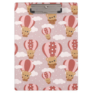 Baby Bears in Pink Hot Air Balloons Clipboard