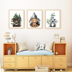 Baby Bears Woodland Nursery Art Set