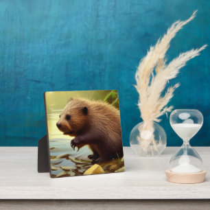 Baby Beaver Wildlife Portrait Tabletop Plaque