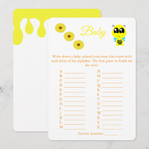Baby Bee ABC Baby Shower Game Card Flyer