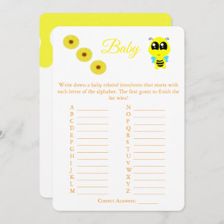 Baby Bee | ABC Baby Shower Game Card Flyer