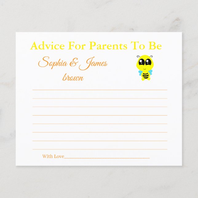Baby Bee | Advice for Mum & Dad Baby Shower Card (Front)