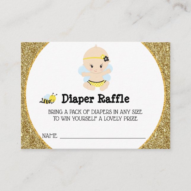 *~* Baby Bee Baby Girl Glitter Diaper Raffle Enclosure Card (Front)