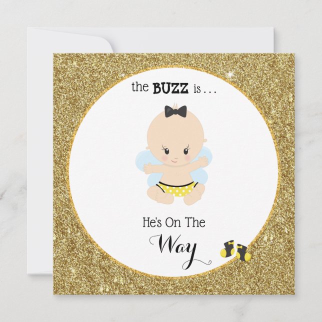 *~* Baby Bee Glitter Baby Boy Shower Invitation (Front)