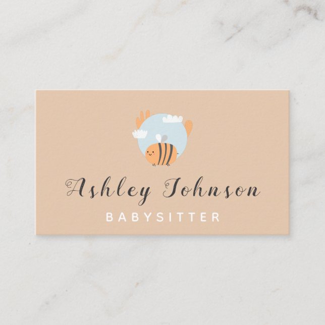 Baby Bee Illustration Babysitter Childcare Theme   Business Card (Front)