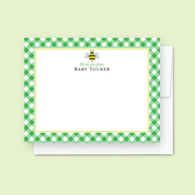 Baby Bee Preppy Gingham Baby Shower Thank You Card (Creator Uploaded)