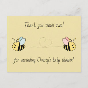 Baby Bee Twin Boy Girl Thank You Postcard