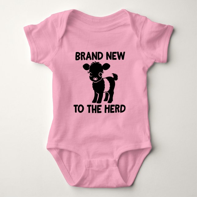 Baby Beltie Farmer Belted Galloway Cow New to Herd Baby Bodysuit (Front)