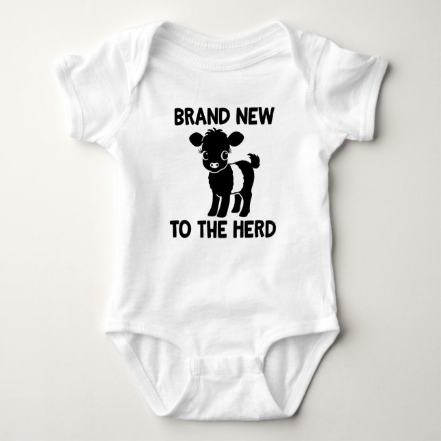 Baby Beltie Farmer Belted Galloway Cow New to Herd Baby Bodysuit (Front)