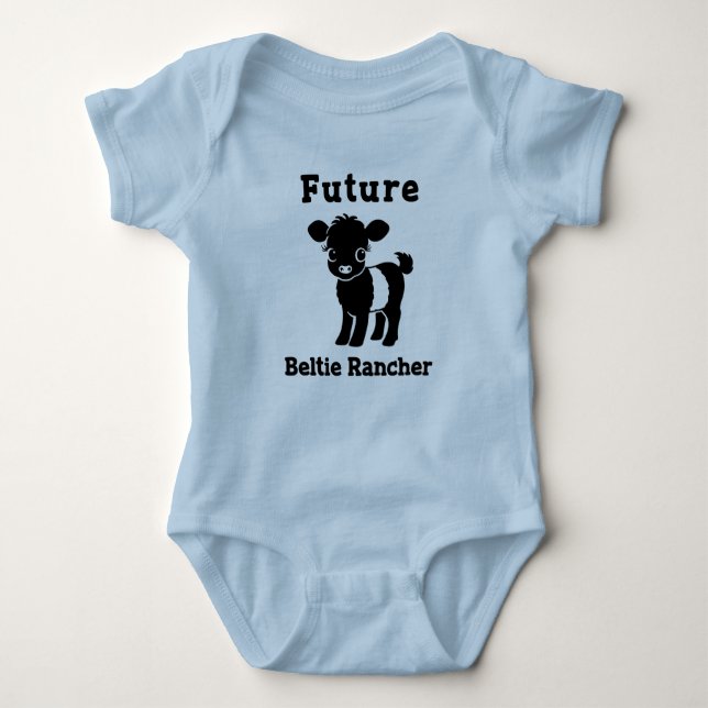 Baby Beltie Farmer Belted Galloway Cow New to Herd Baby Bodysuit (Front)