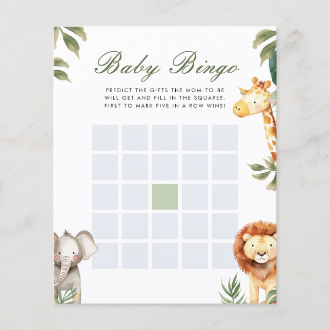 Baby Bingo A Little Wild One Baby Shower Game (Front)