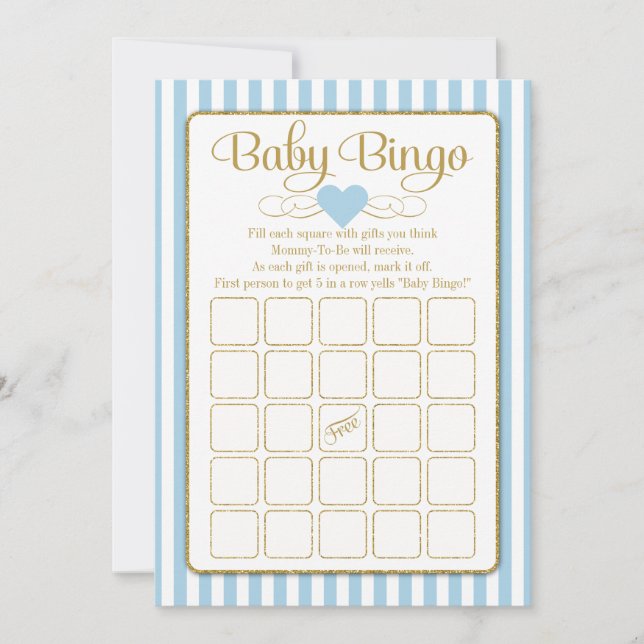 Baby Bingo Blue Gold Boy Baby Shower Game Cards (Front)