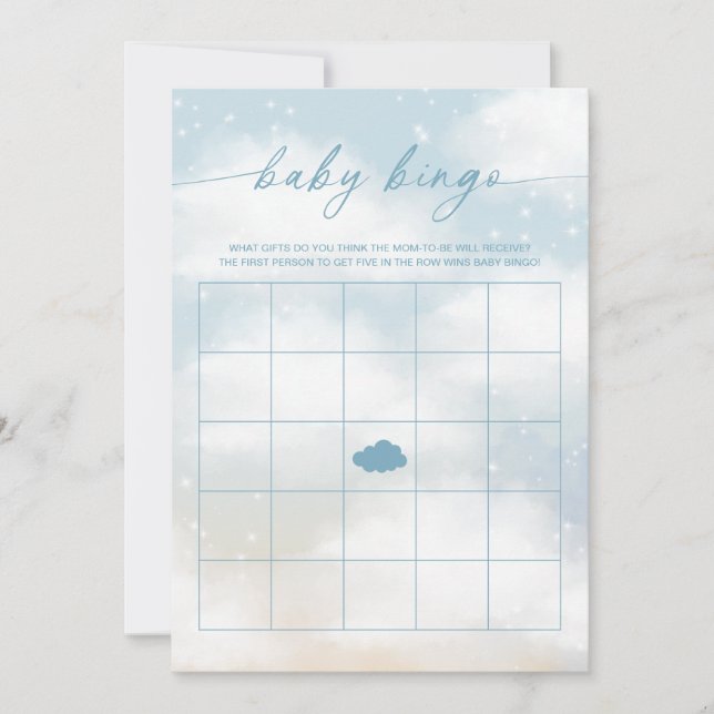 Baby Bingo Cloud 9 Blue Baby Shower Game Invitation (Front)