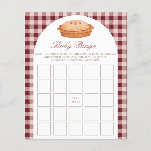 Baby Bingo Cutie Pie Baby Shower Game (Front)