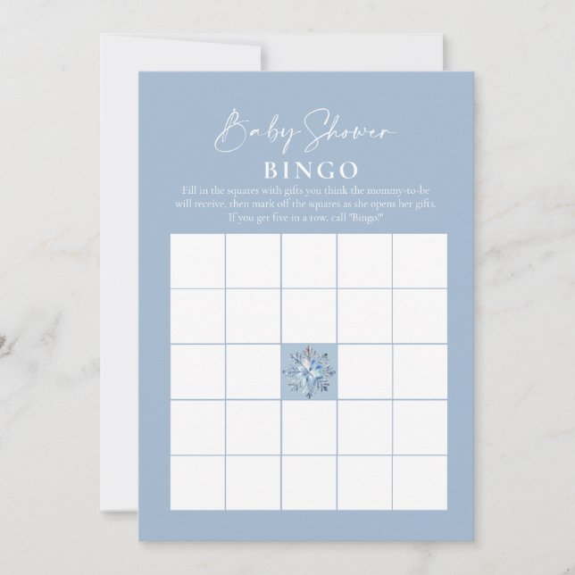 Baby Bingo Dusty Blue Winter Baby Shower Games Invitation (Front)
