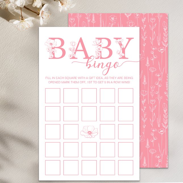 Baby Bingo Game | Dusty Pink Wildflower (Pink Baby Bingo)